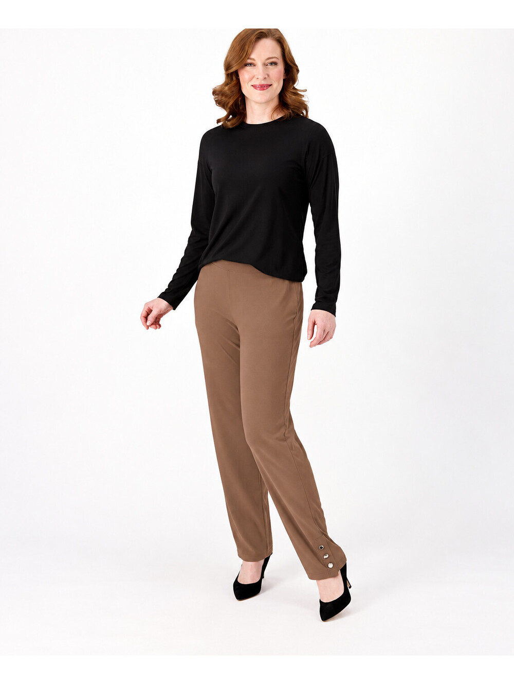 Dennis Basso Italia Knit Straight Leg Pants Chestnut, Size Petite X-Large